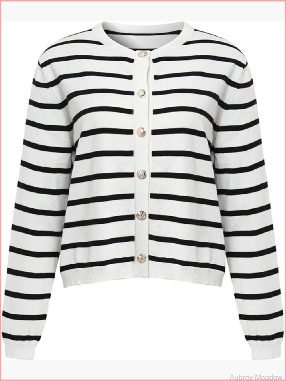 V Neck Long Sleeve Button Down Cardigan Sweater Classic Striped Knit Tops